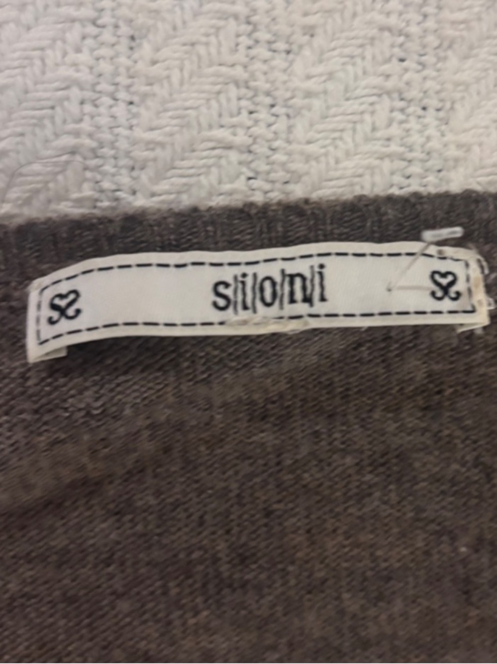 Sioni Dolman Sleeve Knit Top with Scalloped Lace Trim Hem Women’s L Brown - Picture 3 of 6